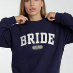 Model wearing Bride Varsity Sweatshirt - Navy