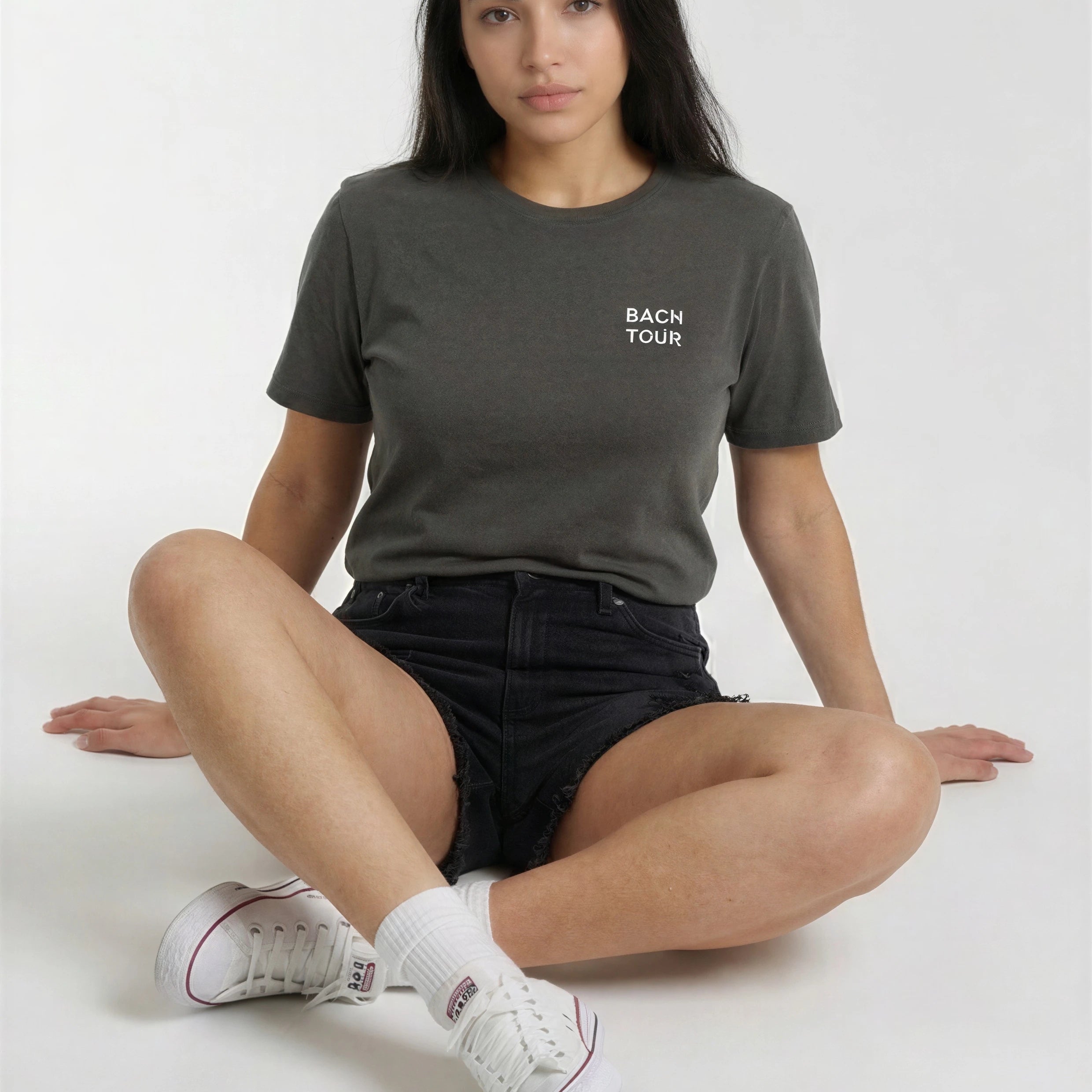 Model wearing Bachelorette Tour Shirt - Charcoal