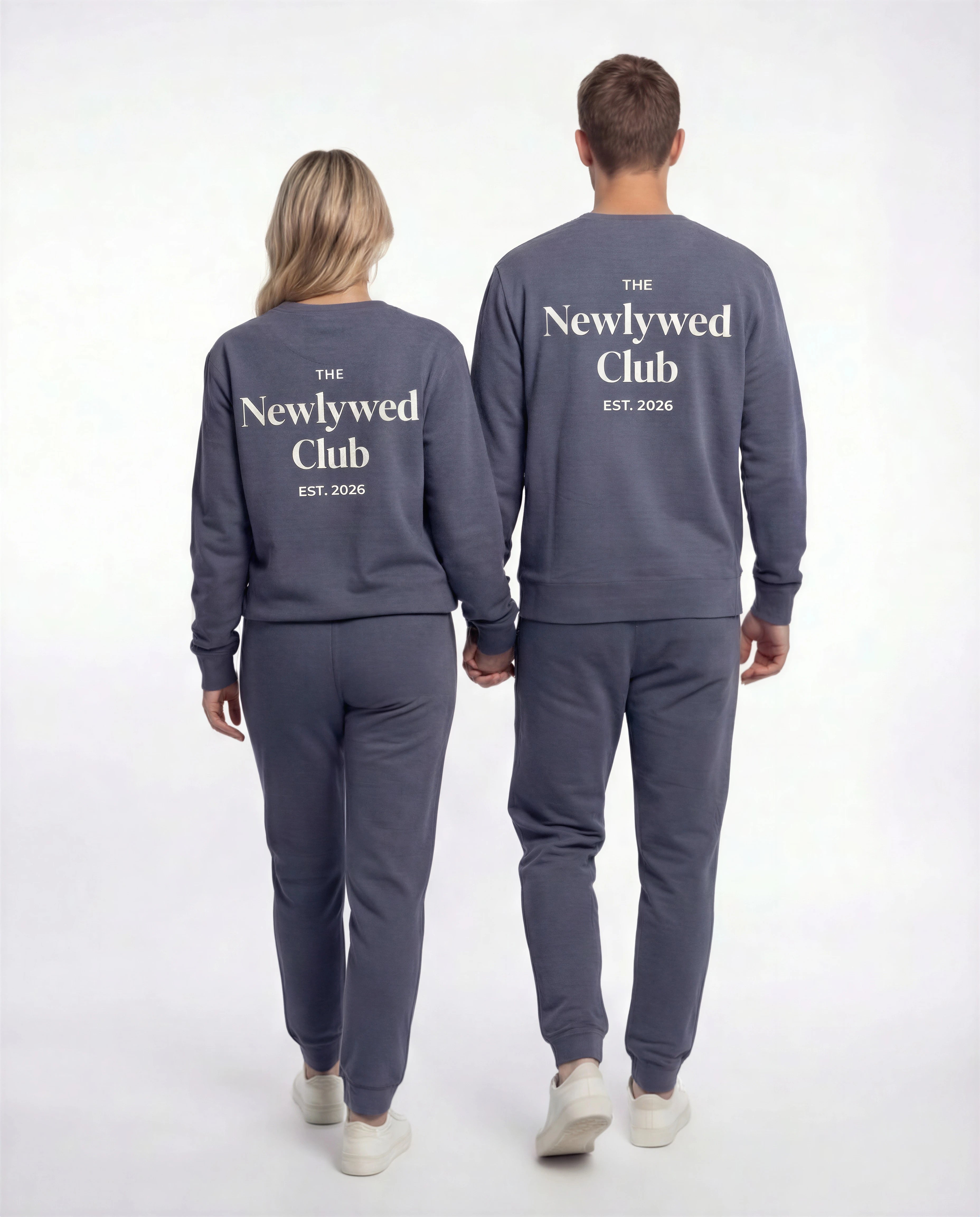 Model wearing Newlywed Club Crew Neck Sweatshirt  - Slate Blue