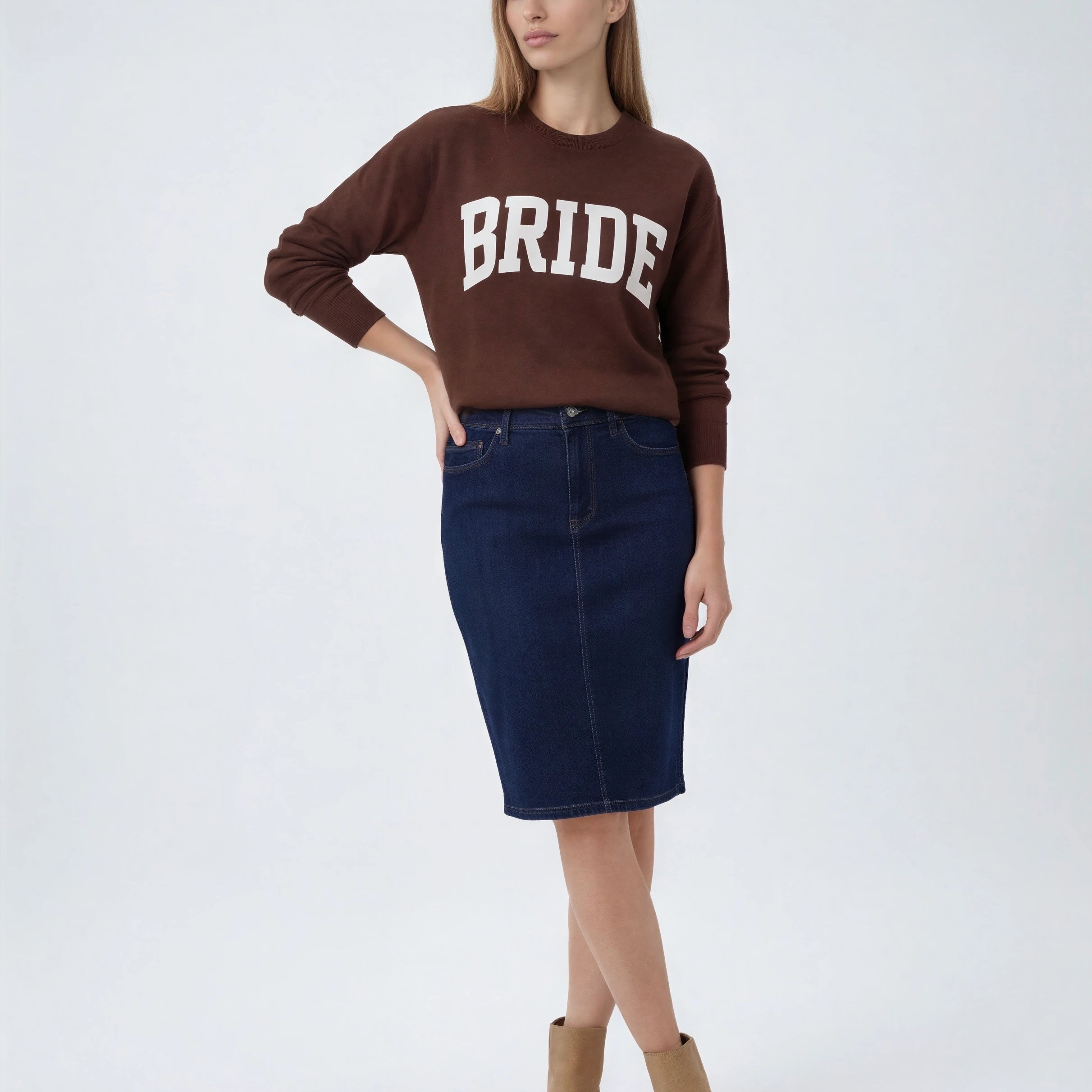 Model wearing Bride Sweater - Cocoa