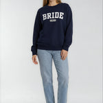 Model wearing Bride Varsity Sweatshirt - Navy
