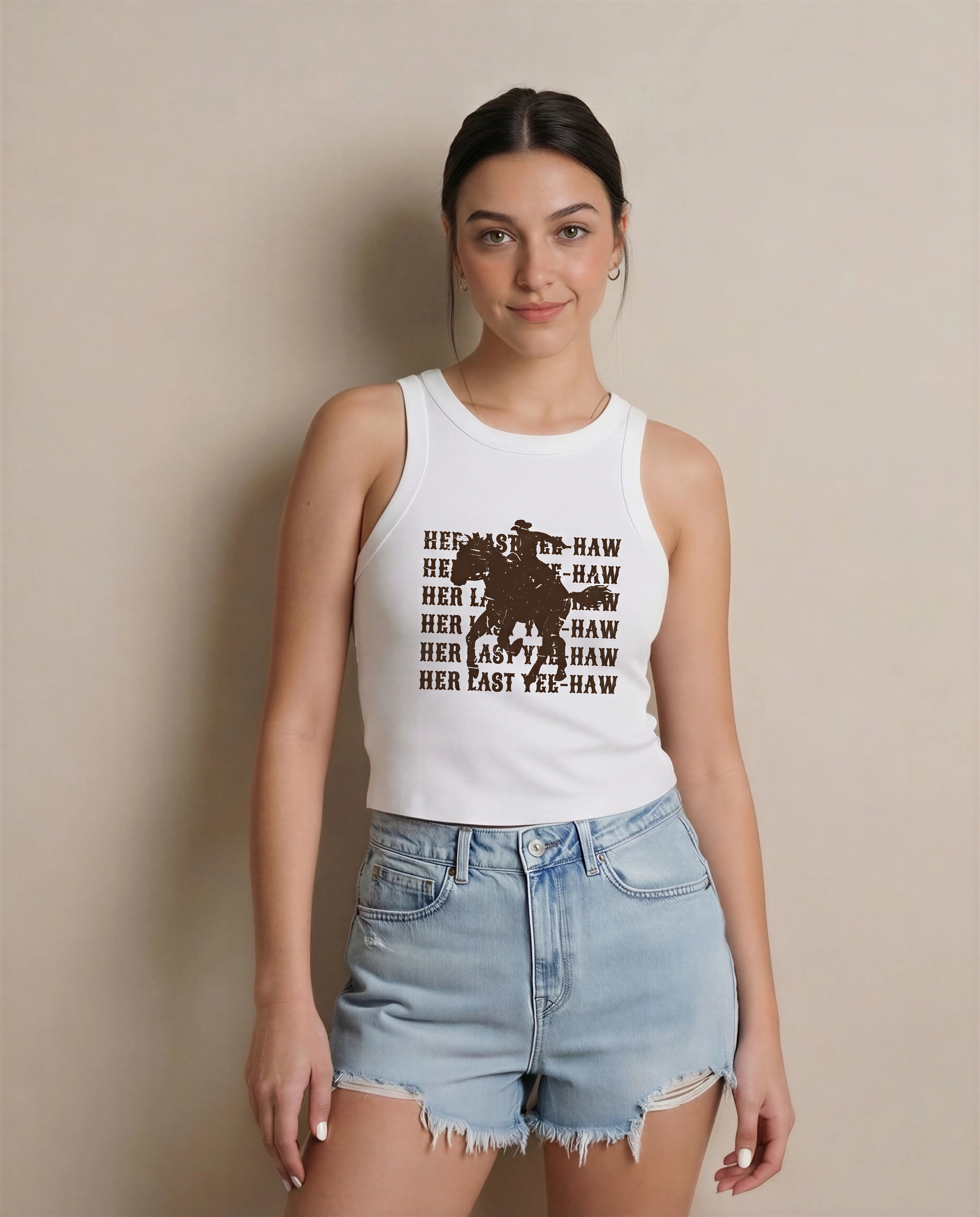Model wearing Last Rodeo Tank Top
