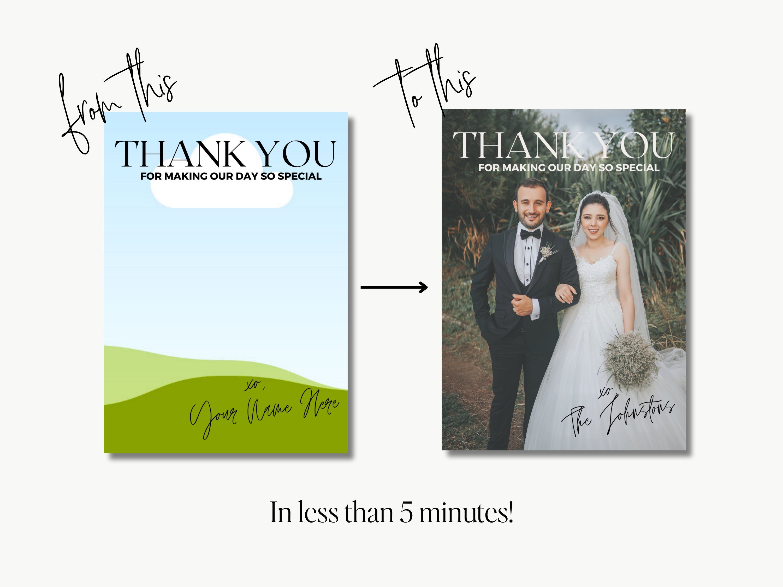 Clean, Modern Thank You Card, Editable Canva Template | Contemporary Wedding Thank You Card, Minimalist Thank You Card