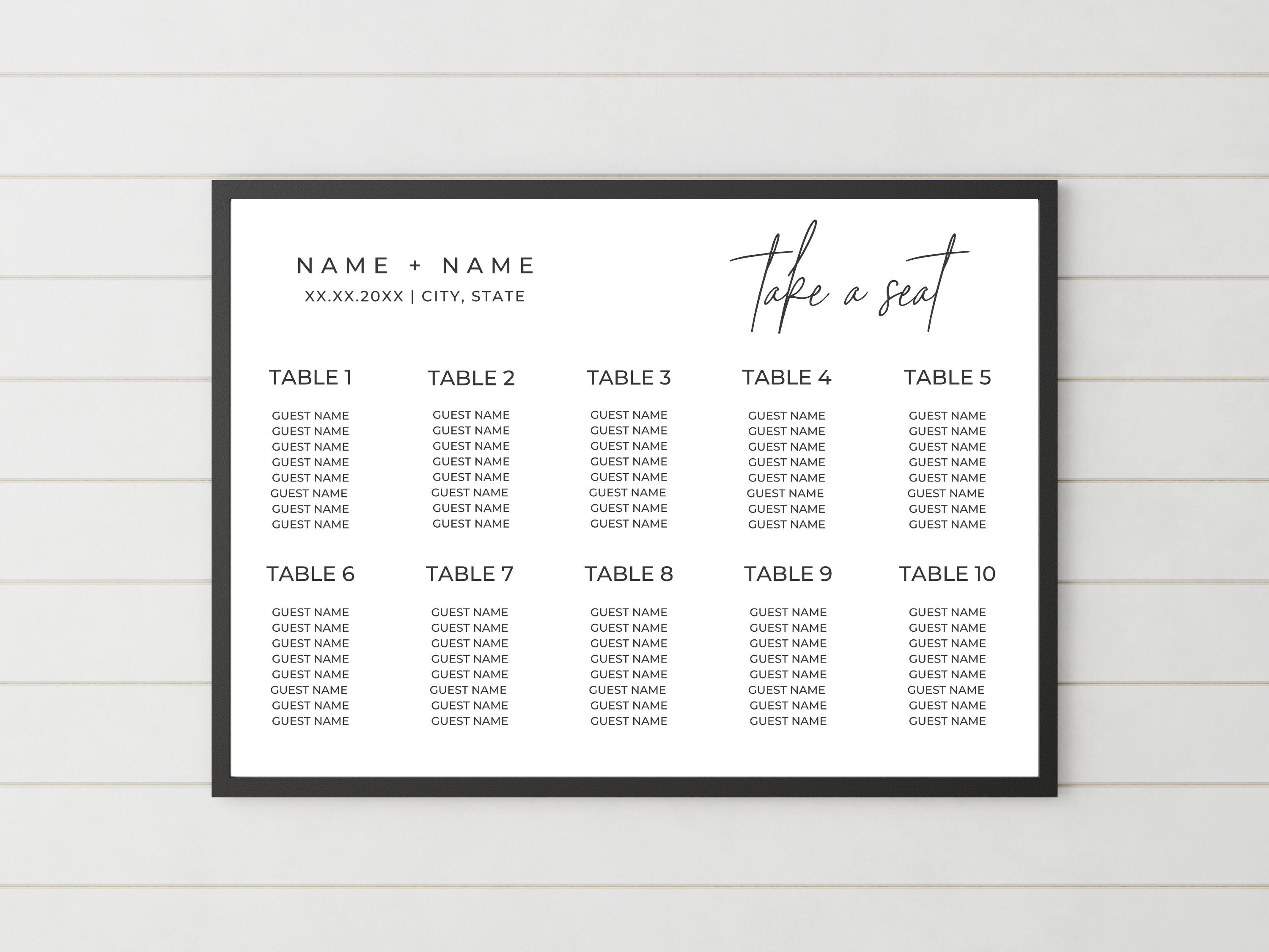 Modern Wedding Guest Seating Chart - Editable Canva Template