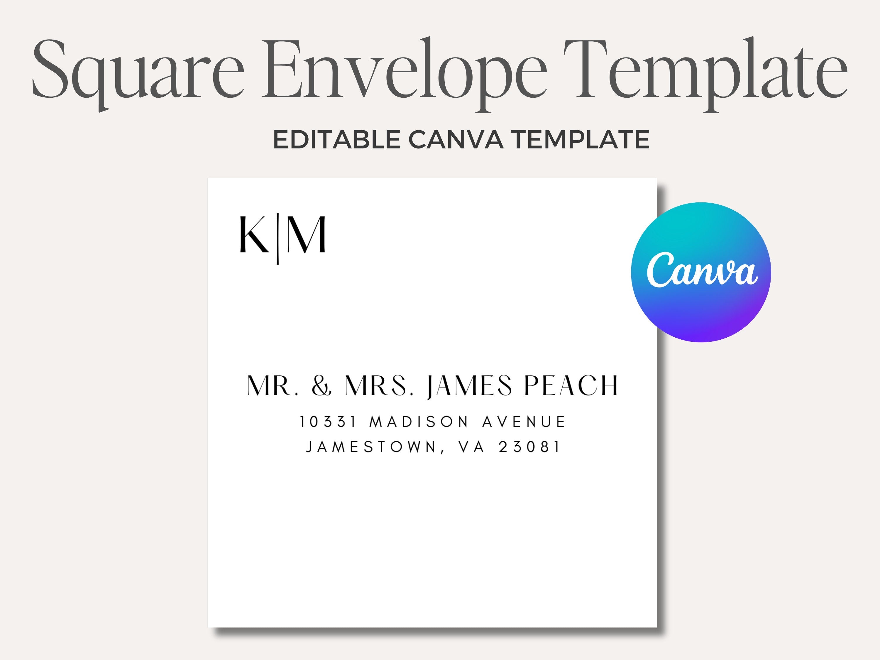 Minimalist Square Envelope, Editable Canva Template | Digital Download, Custom Wedding Envelope