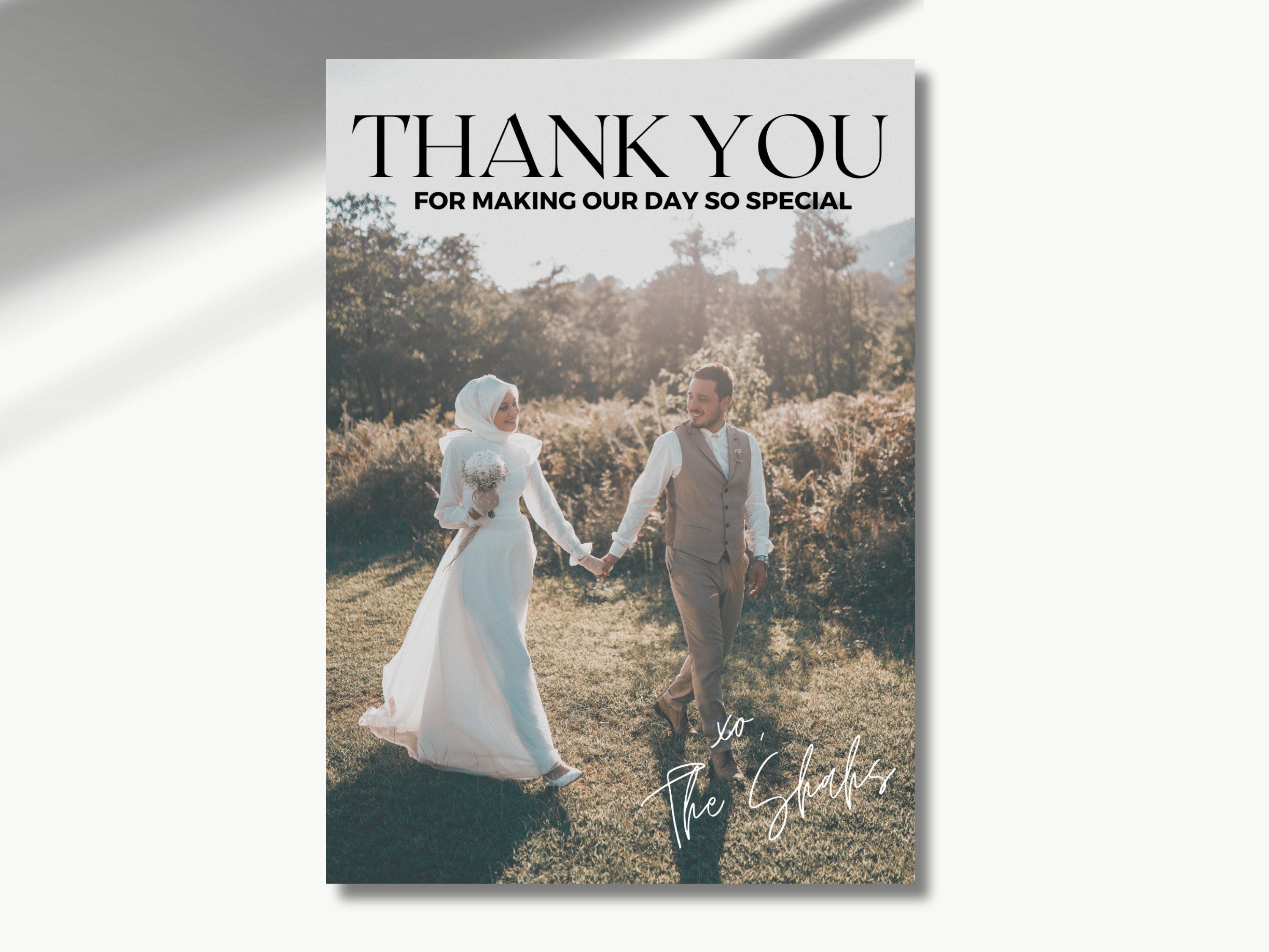 Clean, Modern Thank You Card, Editable Canva Template | Contemporary Wedding Thank You Card, Minimalist Thank You Card