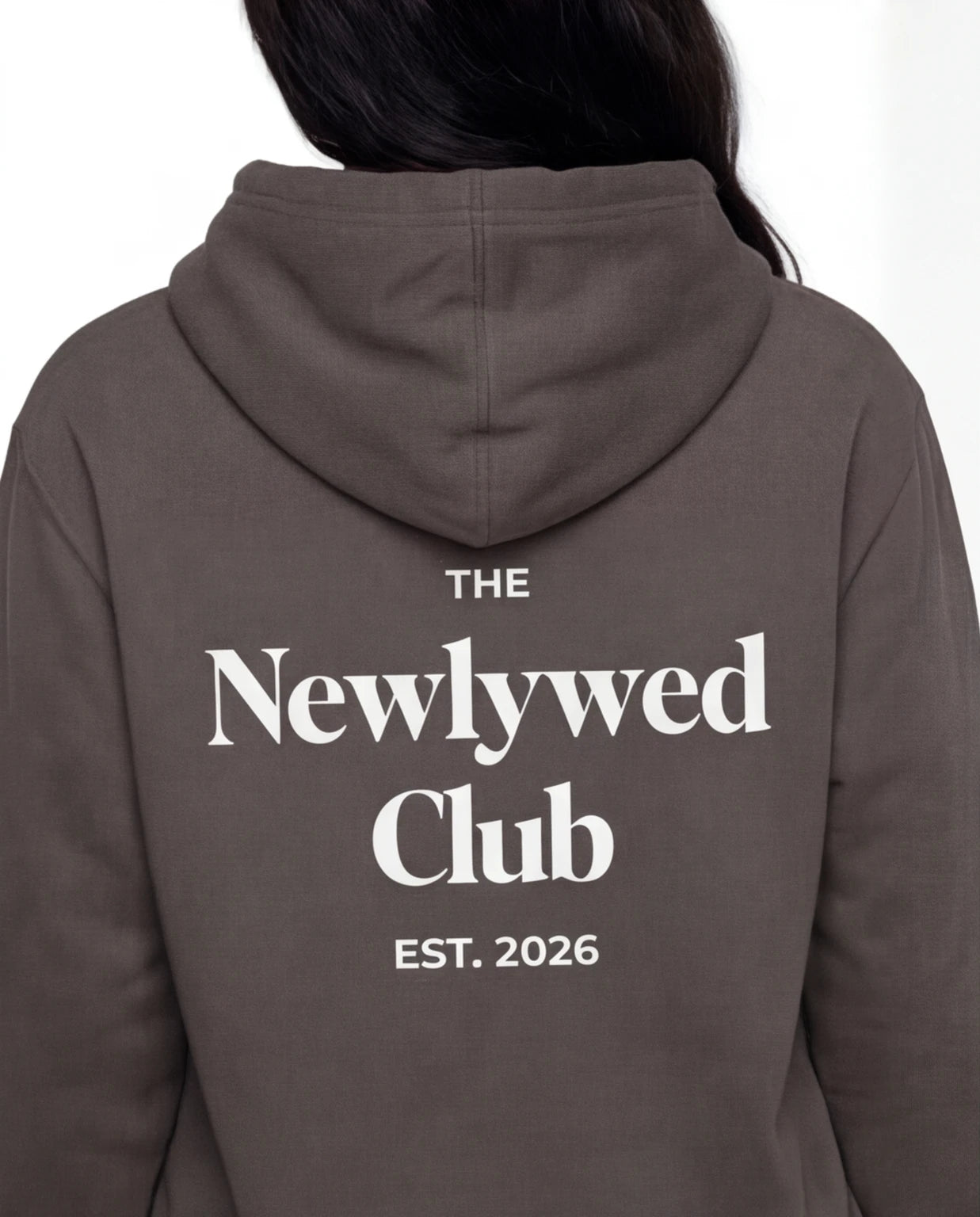 Model wearing Newlywed Club Hoodie - Charcoal