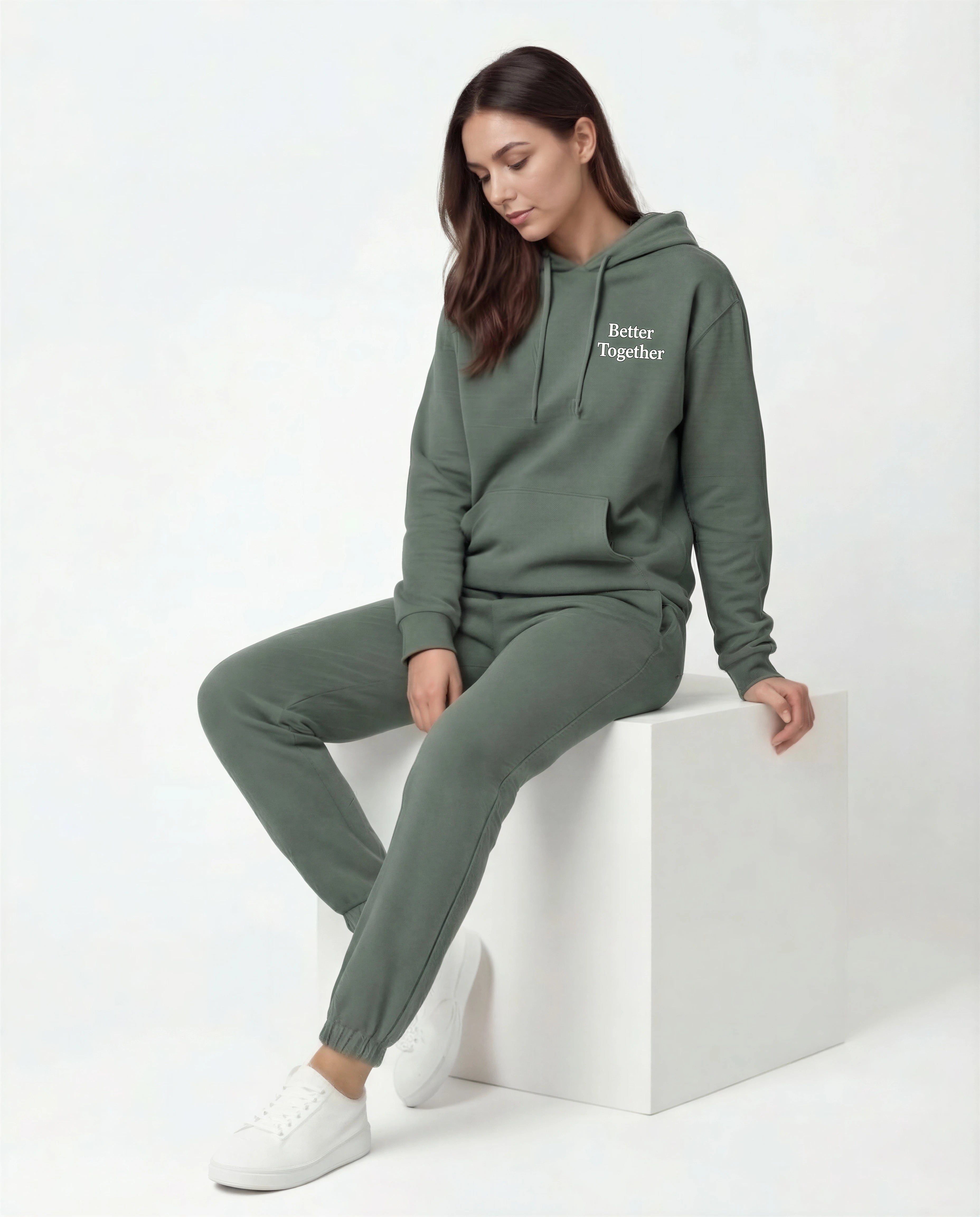 Model wearing Newlywed Club Hoodie - Alpine Green
