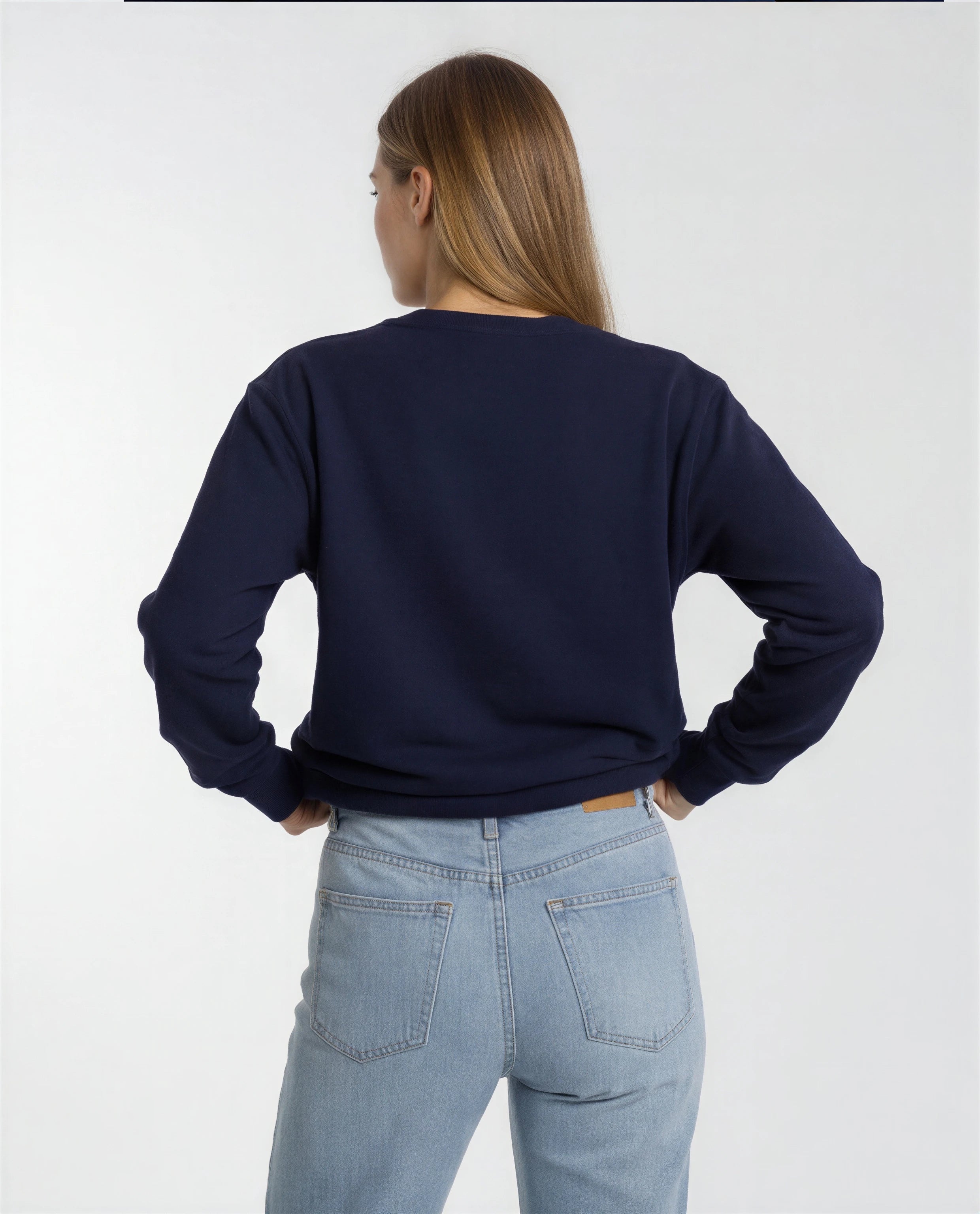 Model wearing Bride Varsity Sweatshirt - Navy