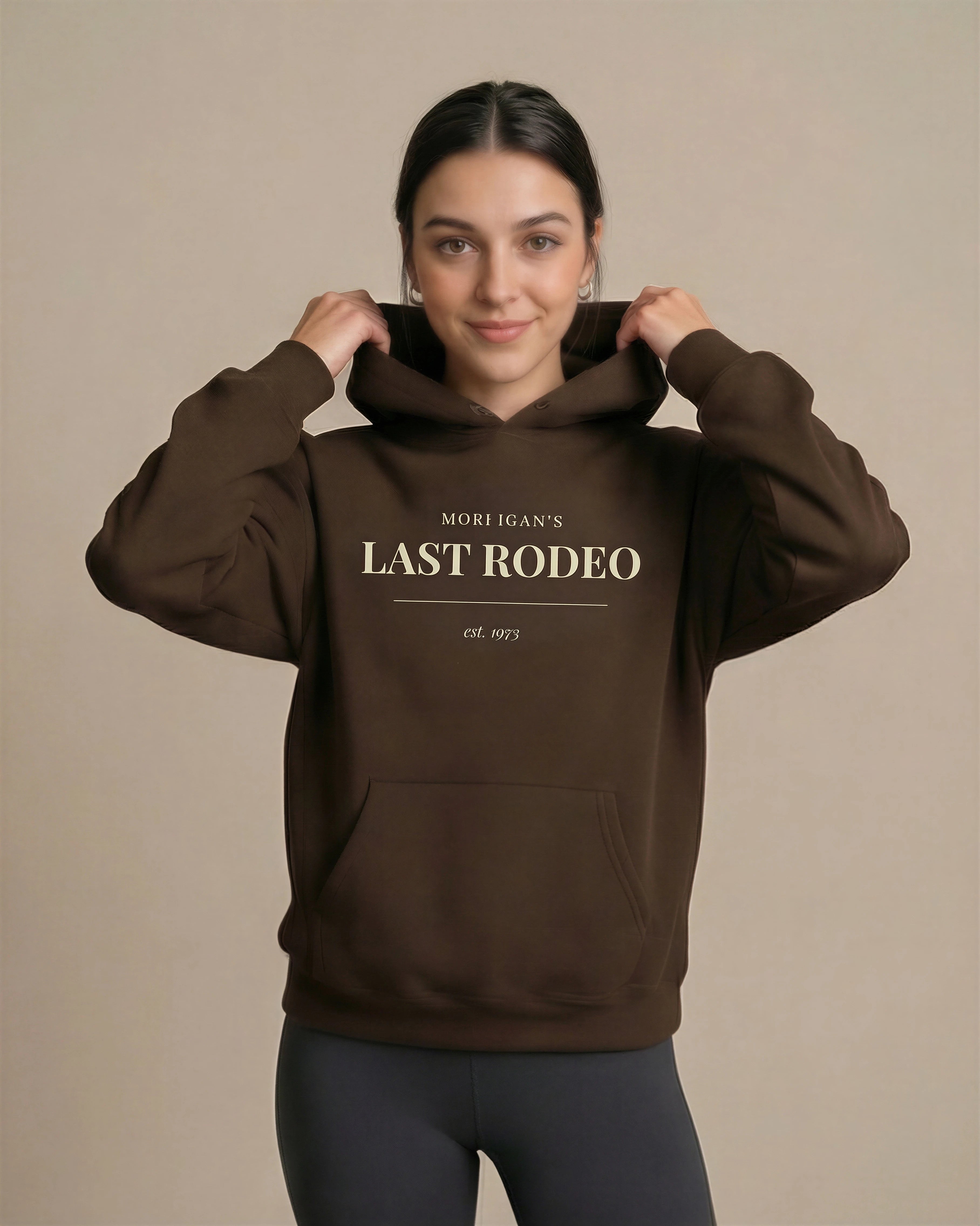 Model wearing Last Rodeo Hoodie
