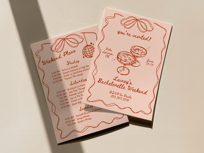 Whimsical, Hand Drawn Style Bachelorette Party Invitation & Itinerary Canva Template
