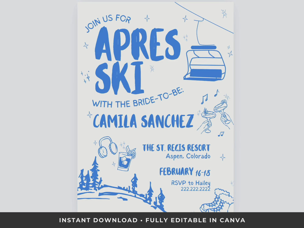 Apres Ski Bachelorette Party Invitation & Itinerary Canva Template