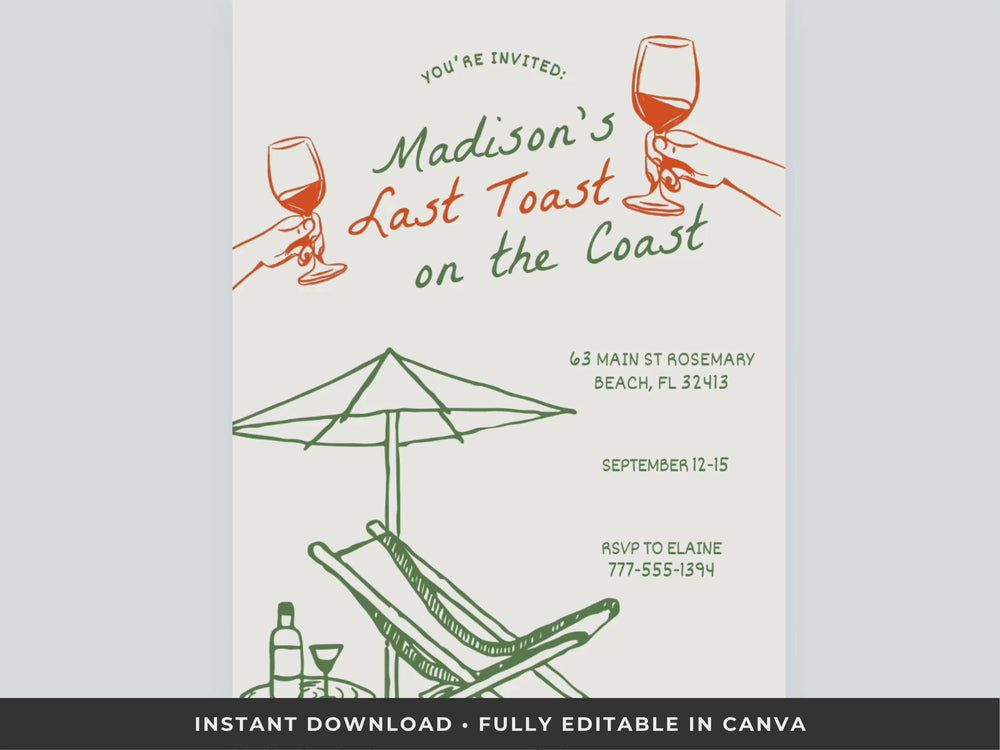 Aperol Spritz Bachelorette Party Invitation & Itinerary Canva Template