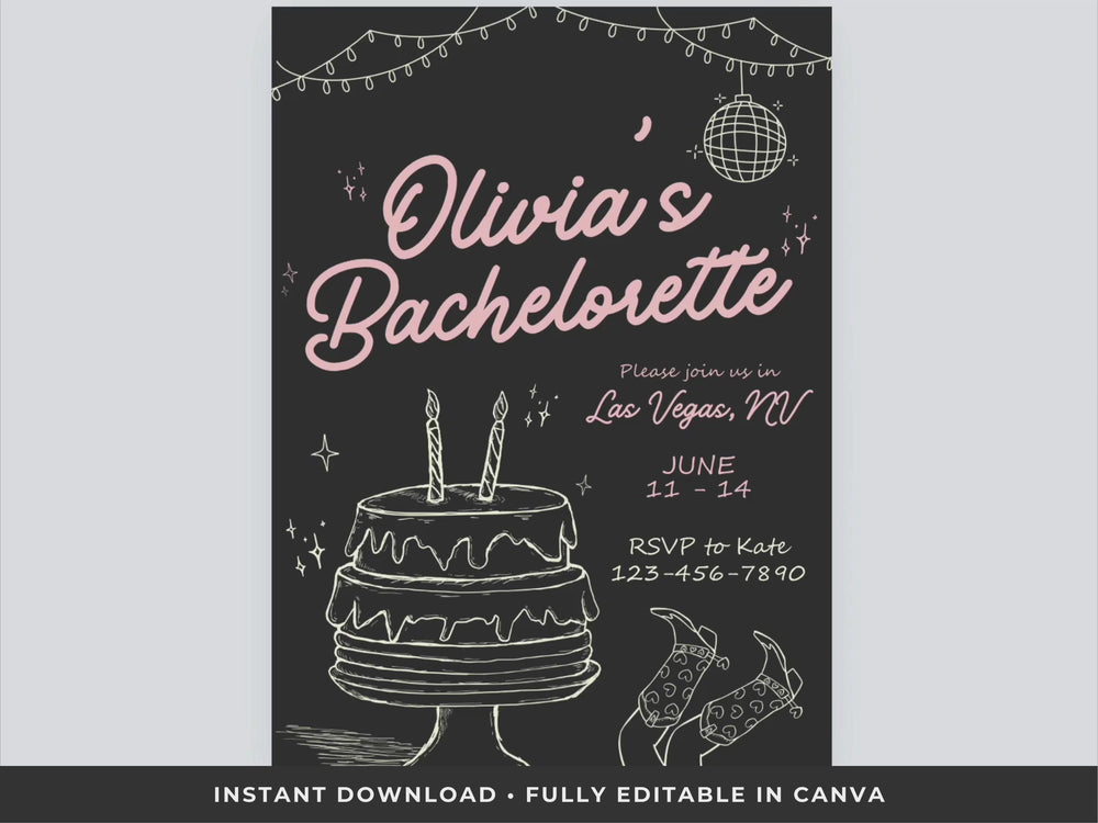 Disco Cowgirl Bachelorette Party Invitation & Itinerary Canva Template