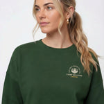 Model wearing Camp Bachelorette Sweatshirt - Forest Green