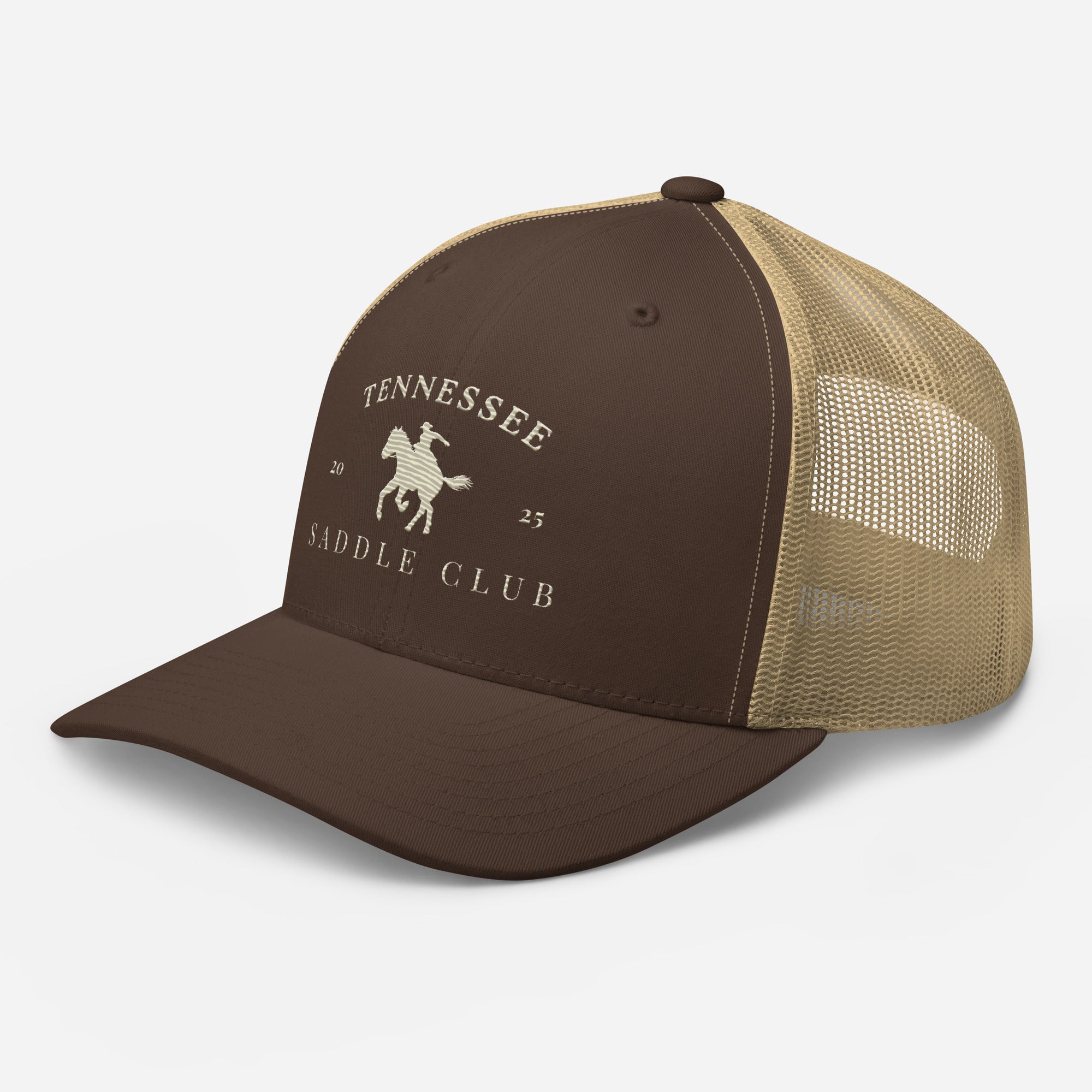 tobacco saddle hat co Brunello's Western Leather in Fossil Large rain or shine Tennessee Saddle Club Trucker Cap