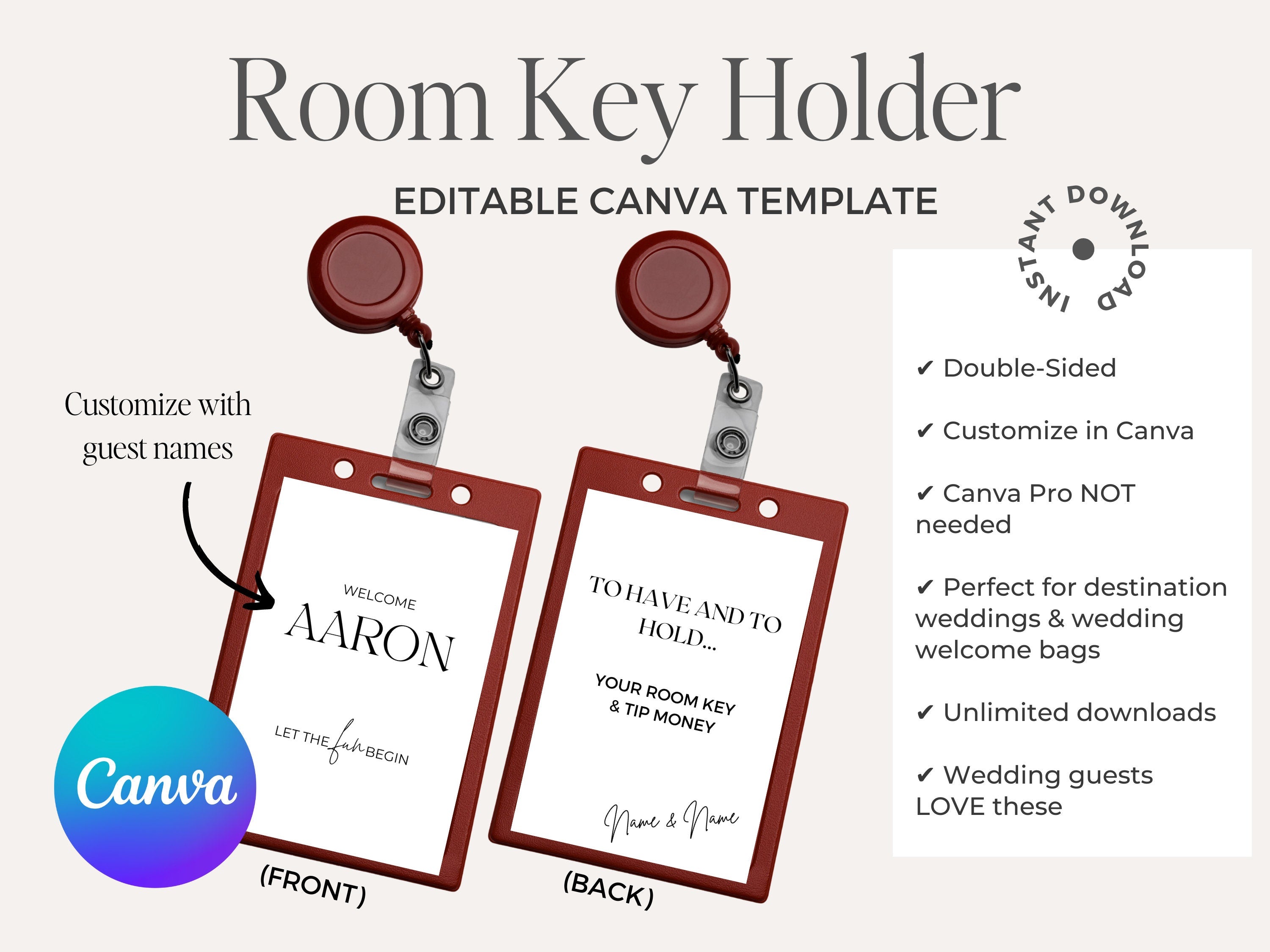 Room Key Holder Template | Key Card Holder | Editable in Canva