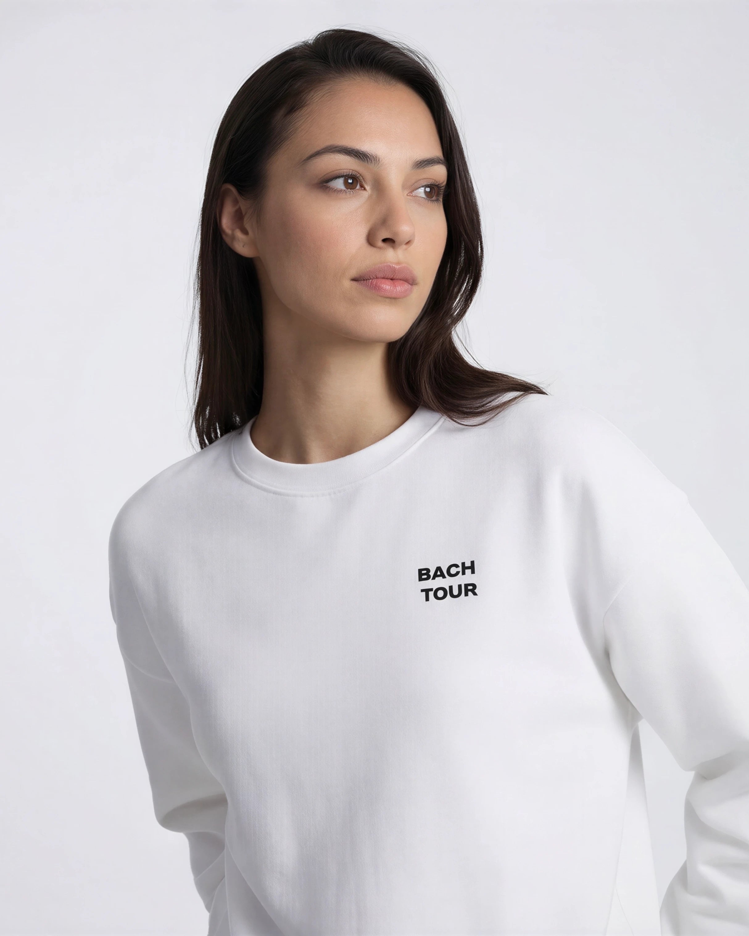 Model wearing Bachelorette Tour Sweatshirt - White