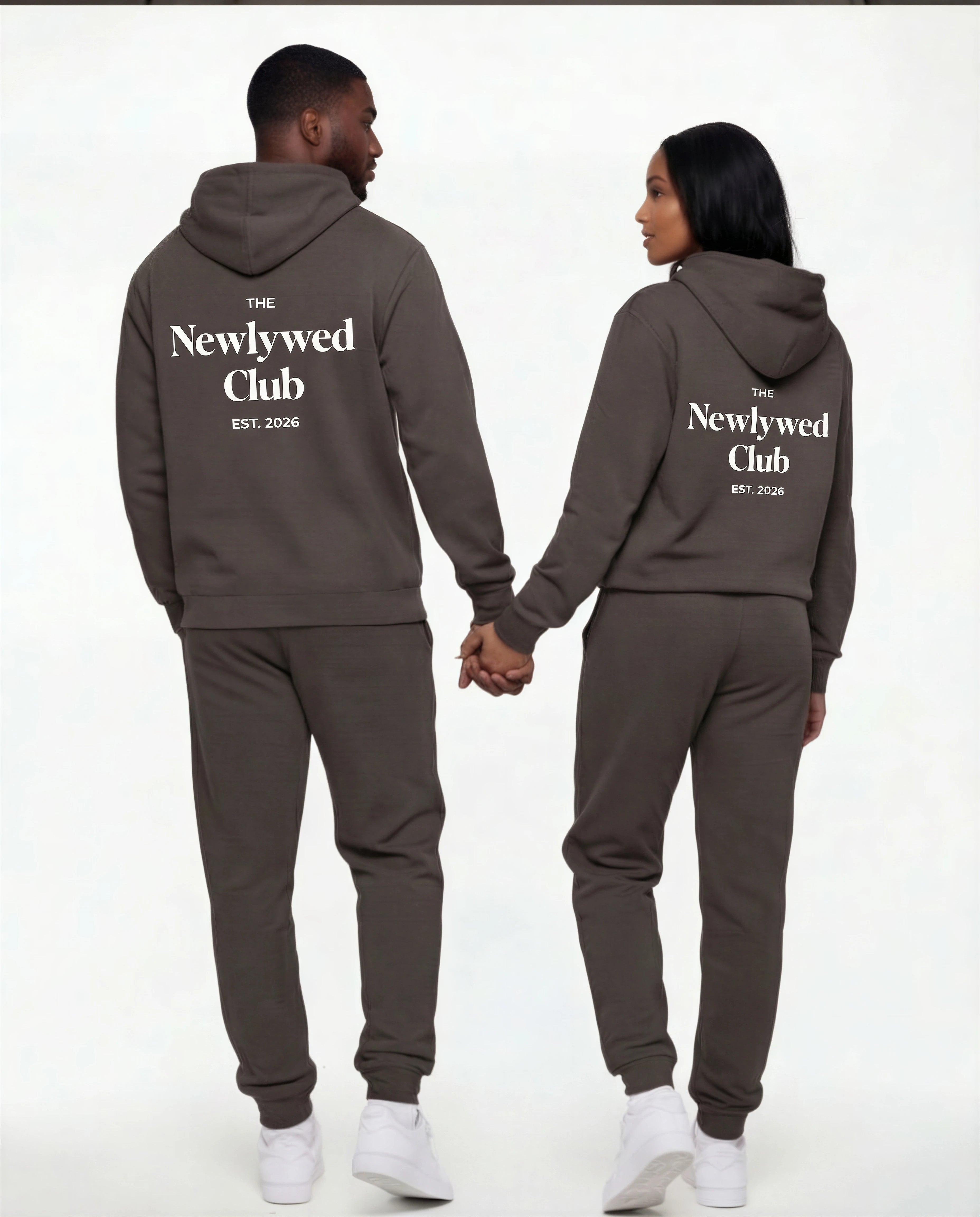 Model wearing Newlywed Club Hoodie - Charcoal