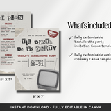 'Til Death Do Us Party Bachelorette Party Invitation + Itinerary Canva Template
