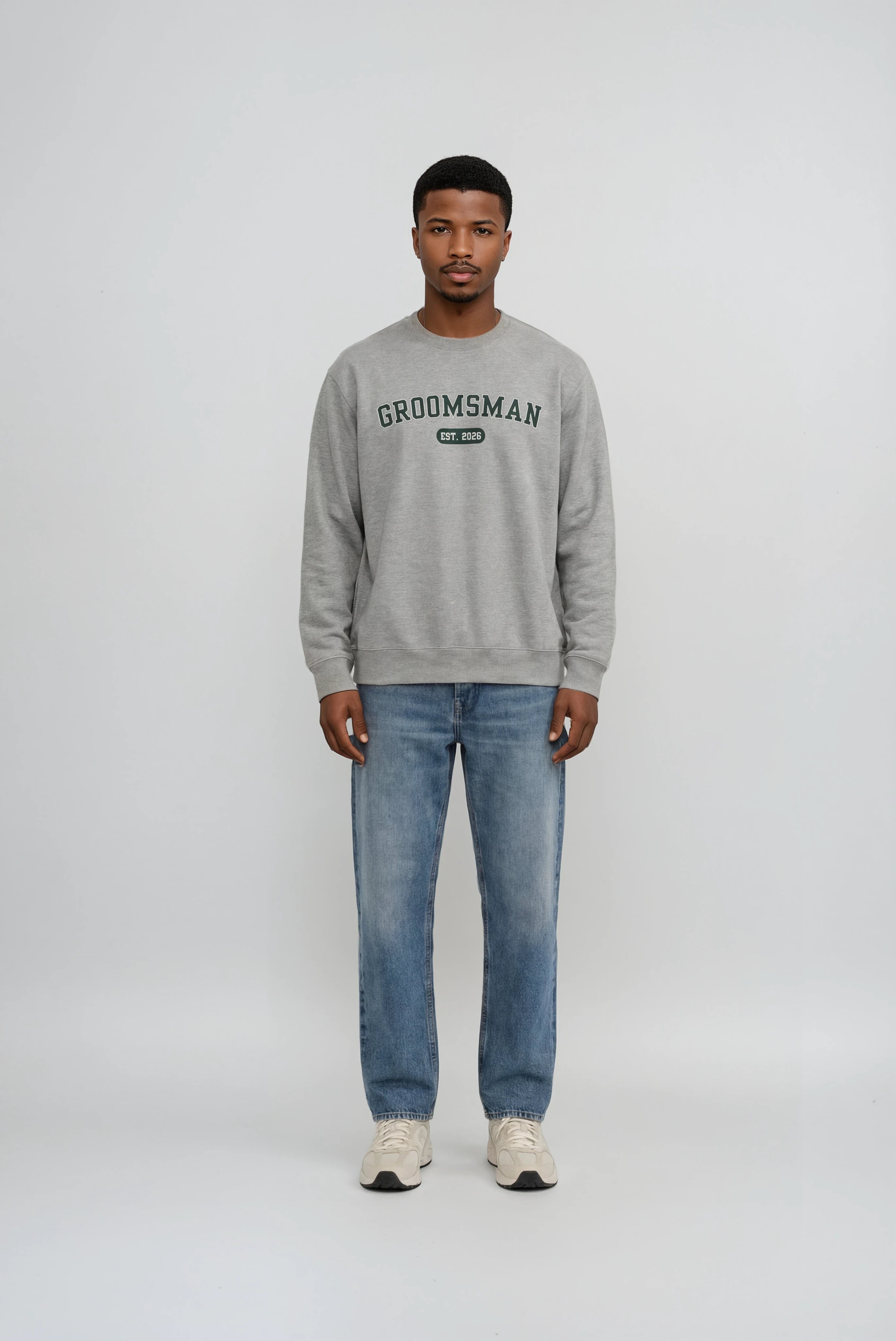 Model wearing Groomsman Varsity Sweatshirt - Heather Gray