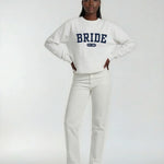 Model wearing Bride Varsity Sweatshirt - White