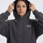 Model wearing Bachelorette Tour Hoodie - Dark Heather