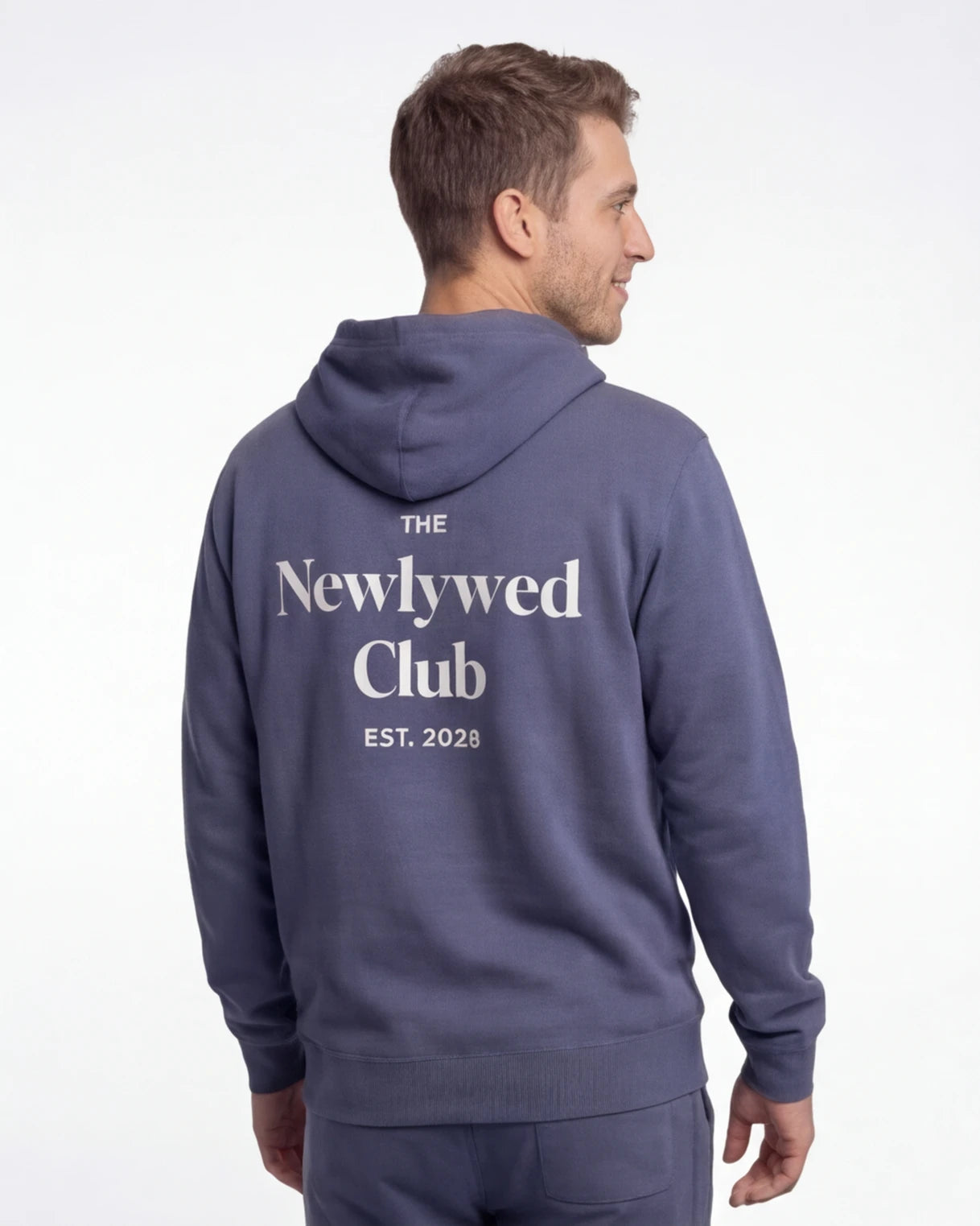 Model wearing Newlywed Club Hoodie - Slate Blue